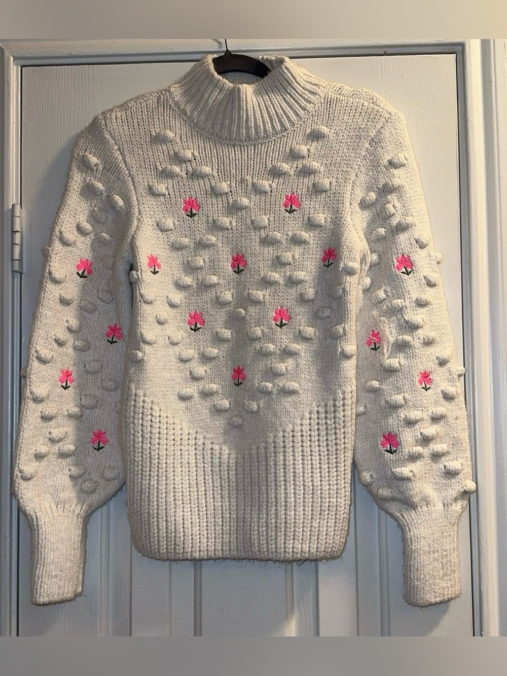 River Island Cream Flower Embroidered Pompom Sweater